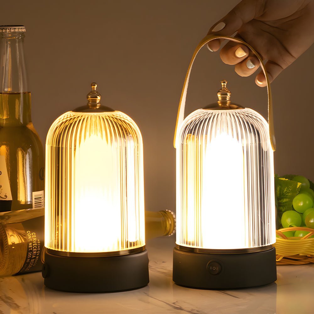 Ribbed Glass Table Lamp Lantern Ambient LED Beside Nights - Lamp Outdoor
