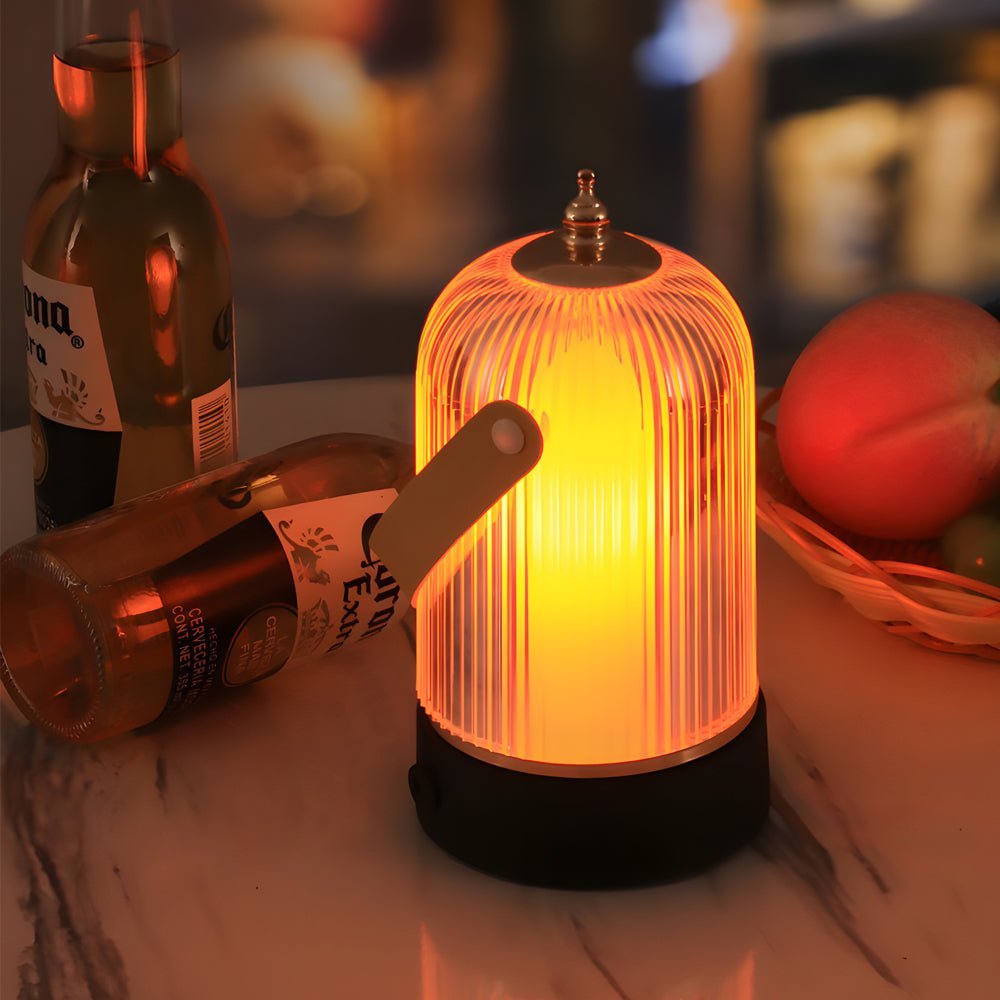 Ribbed Glass Table Lamp Lantern Ambient LED Beside Nights - Lamp Outdoor