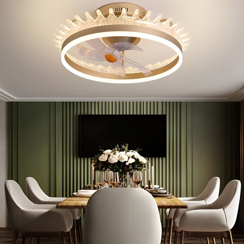 Round 360° Rotating Dimmable LED Silent Ceiling Fan Light with Remote Control - Lamp Outdoor