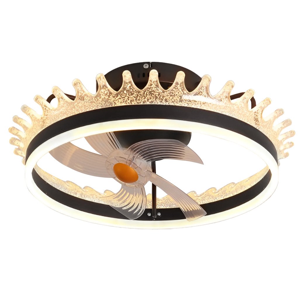 Round 360° Rotating Dimmable LED Silent Ceiling Fan Light with Remote Control - Lamp Outdoor