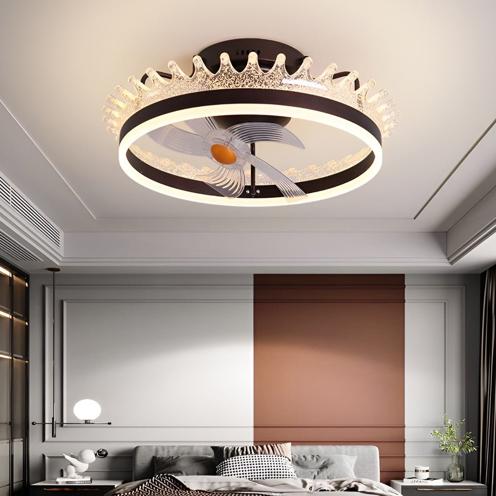 Round 360° Rotating Dimmable LED Silent Ceiling Fan Light with Remote Control - Lamp Outdoor