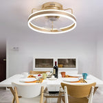 Round 360° Rotating Dimmable LED Silent Ceiling Fan Light with Remote Control - Lamp Outdoor