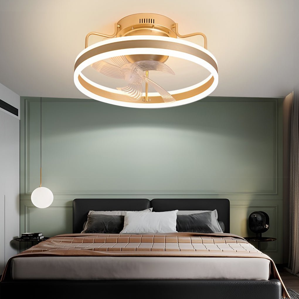 Round 360° Rotating Dimmable LED Silent Ceiling Fan Light with Remote Control - Lamp Outdoor