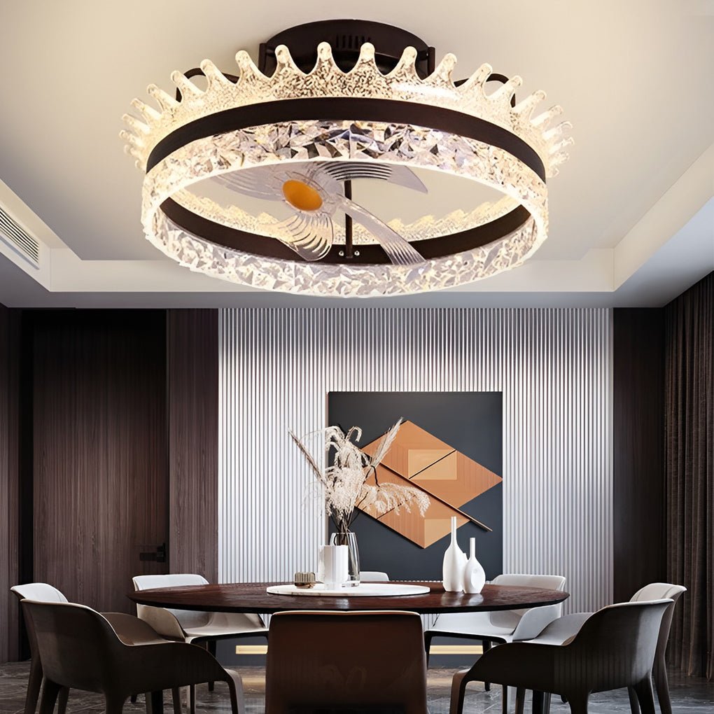 Round 360° Rotating Dimmable LED Silent Ceiling Fan Light with Remote Control - Lamp Outdoor