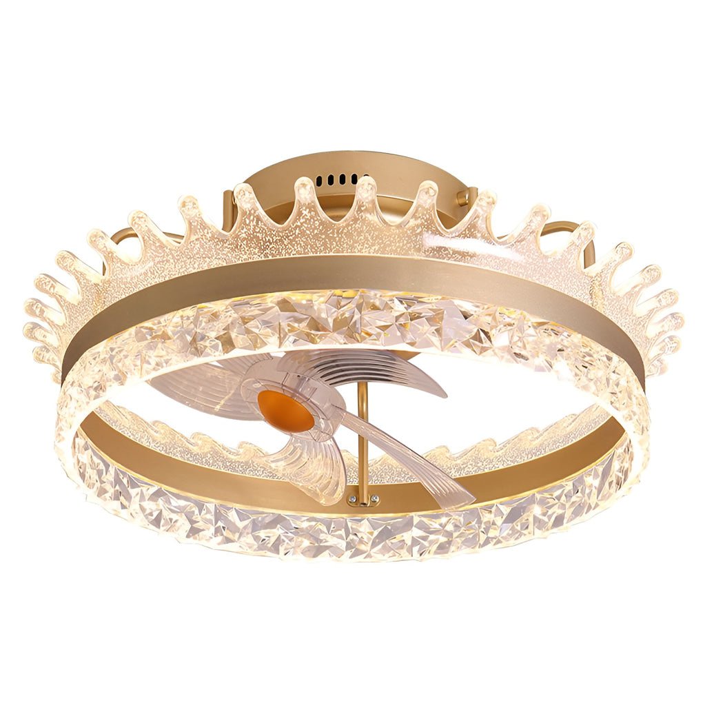 Round 360° Rotating Dimmable LED Silent Ceiling Fan Light with Remote Control - Lamp Outdoor