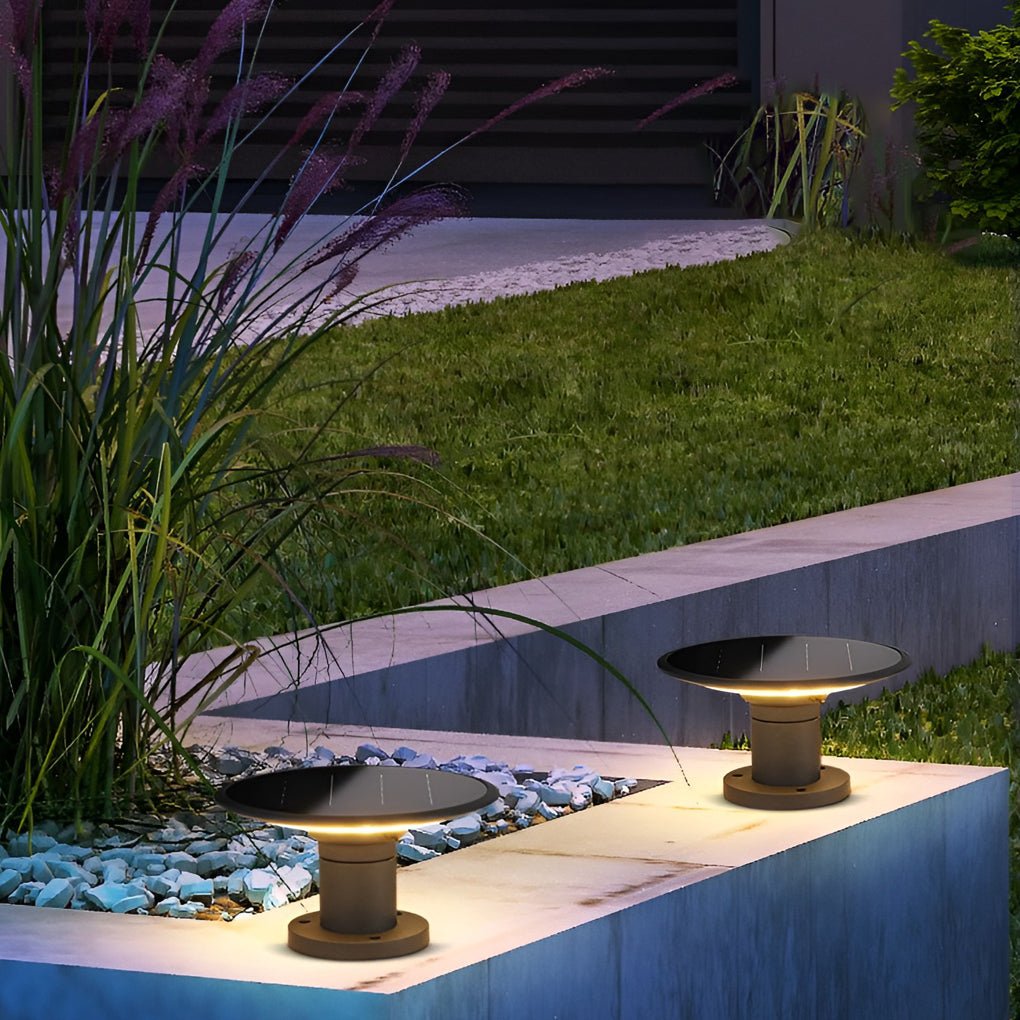 Round UFO Shaped Two Color Temperature LED Solar Waterproof Outdoor Fence Post Lights - Lamp Outdoor