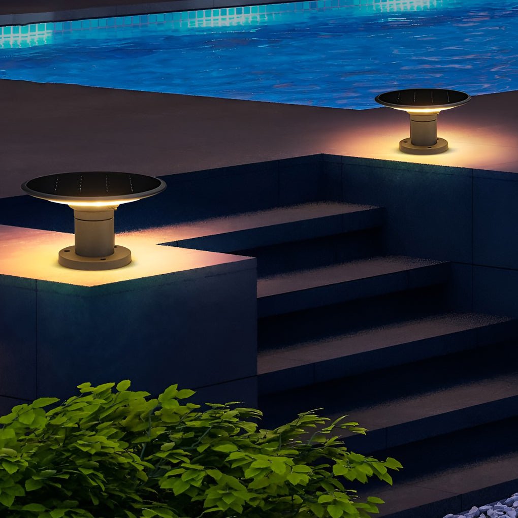 Round UFO Shaped Two Color Temperature LED Solar Waterproof Outdoor Fence Post Lights - Lamp Outdoor