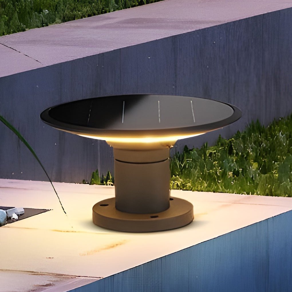 Round UFO Shaped Two Color Temperature LED Solar Waterproof Outdoor Fence Post Lights - Lamp Outdoor