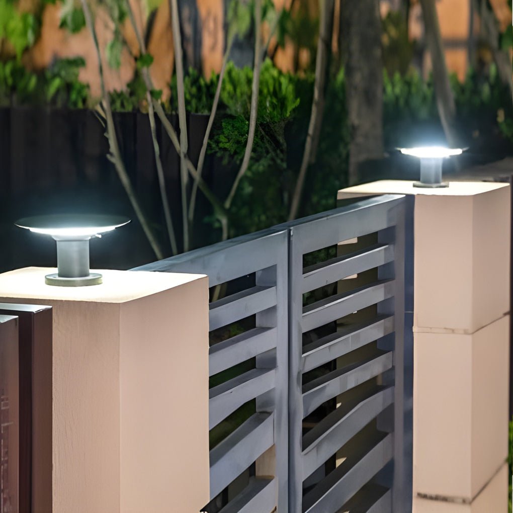 Round UFO Shaped Two Color Temperature LED Solar Waterproof Outdoor Fence Post Lights - Lamp Outdoor