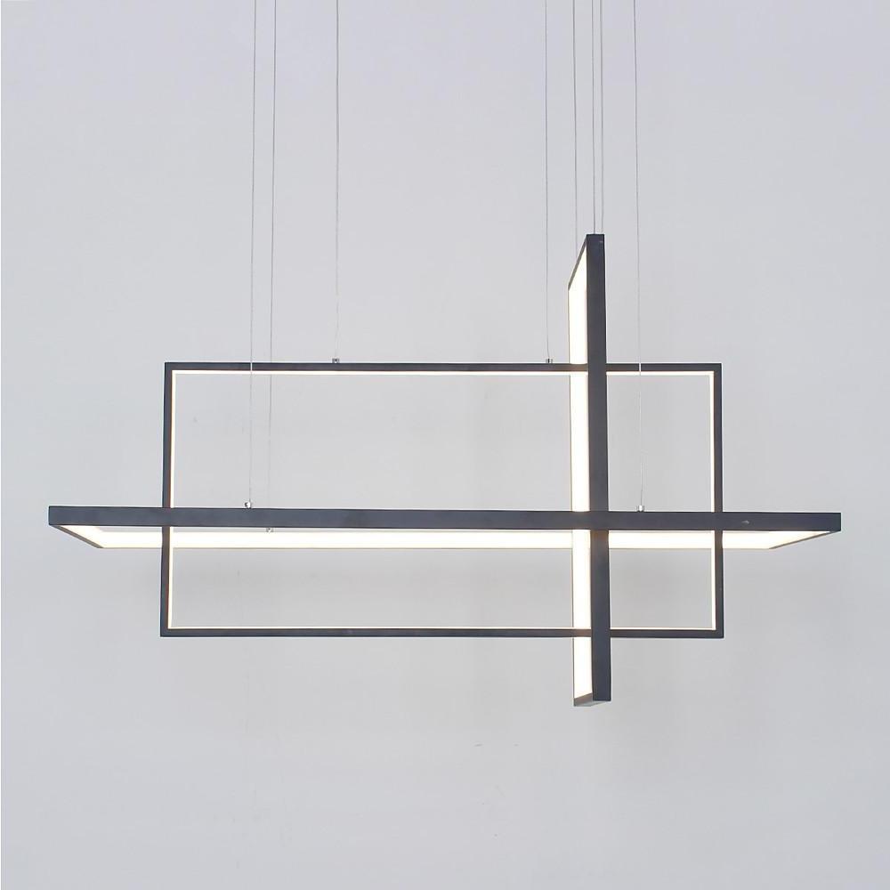 31.5'' Three-Part Futuristic Square Rectangular Hybrid Aluminum Chandelier with Capable Ambient Lights - Lamp Outdoor
