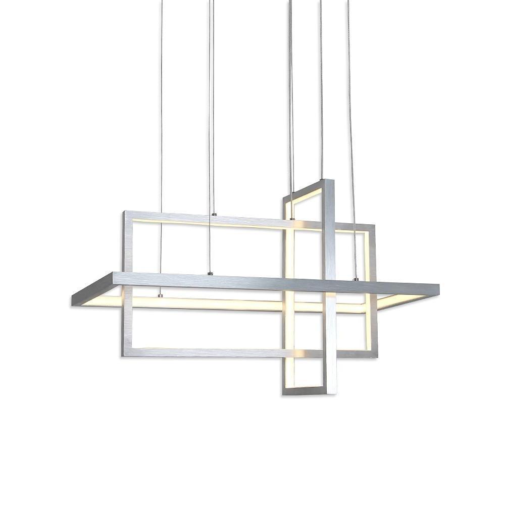 31.5'' Three-Part Futuristic Square Rectangular Hybrid Aluminum Chandelier with Capable Ambient Lights - Lamp Outdoor