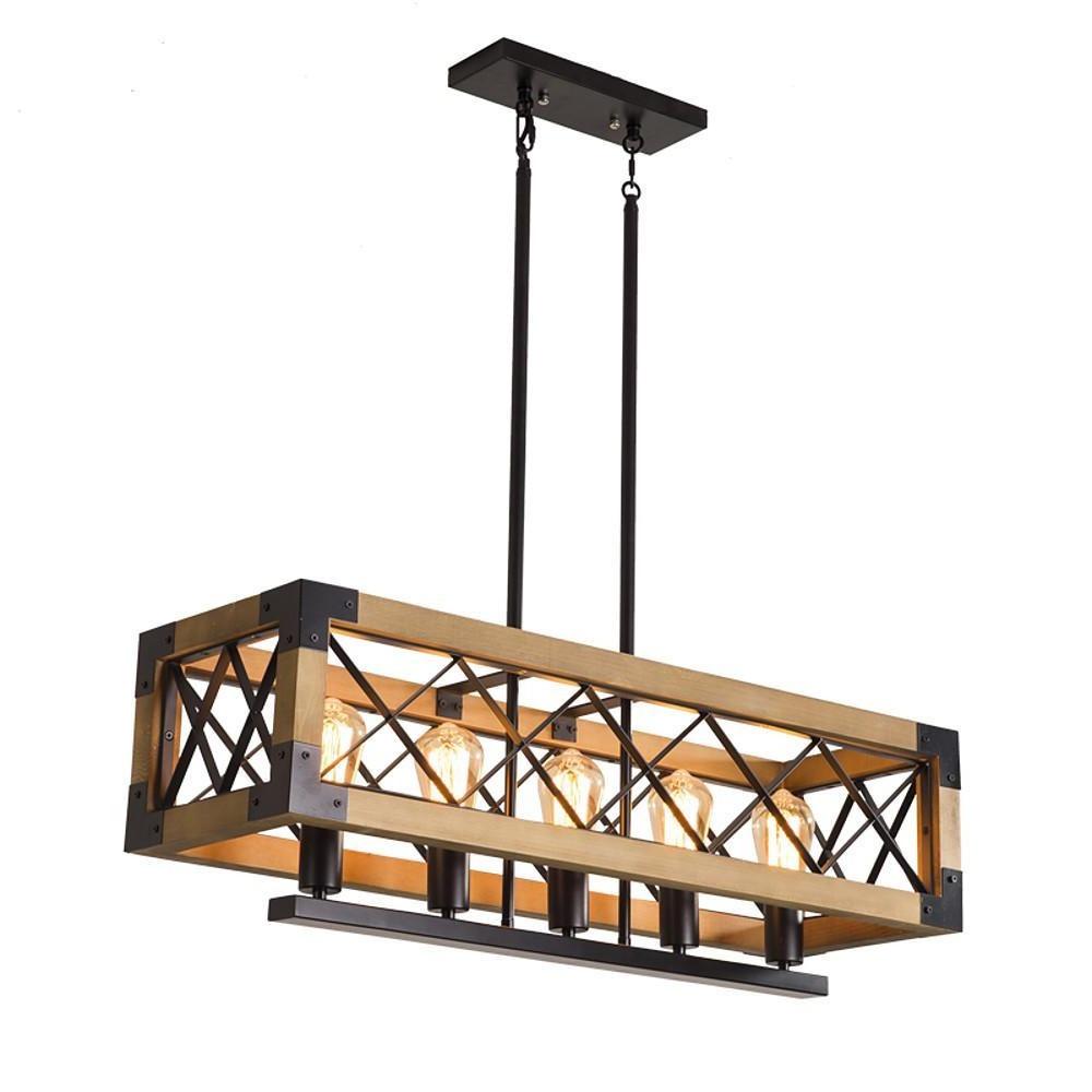 Rustic Industrial Linear Chandelier for Dining Rooms Farmhouse Rectangular/Square Light Fixture - Lamp Outdoor