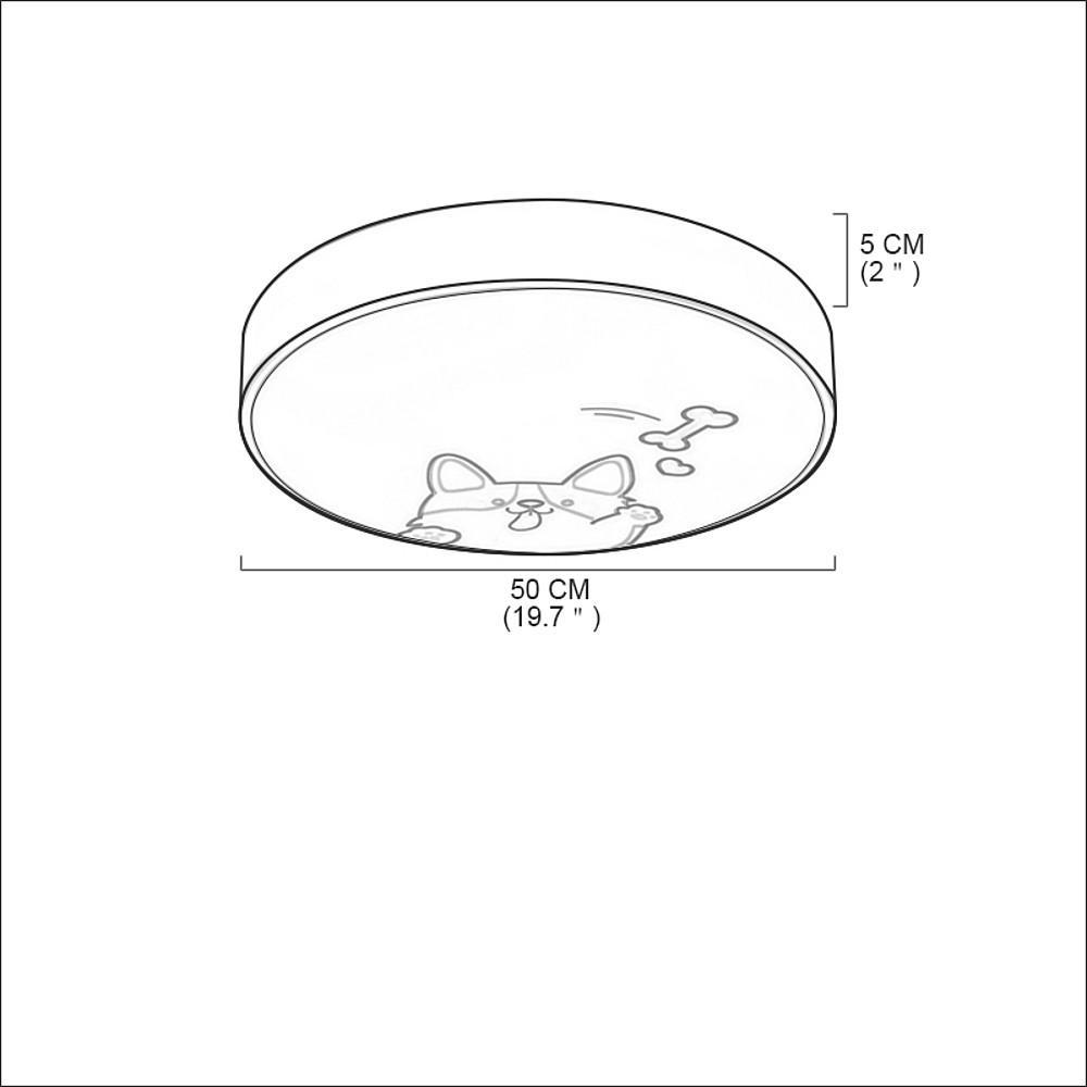 Circular Dog Image Flush Mount Drum Light LED Metal Bedroom Ceiling Light for Baby Kids - Lamp Outdoor