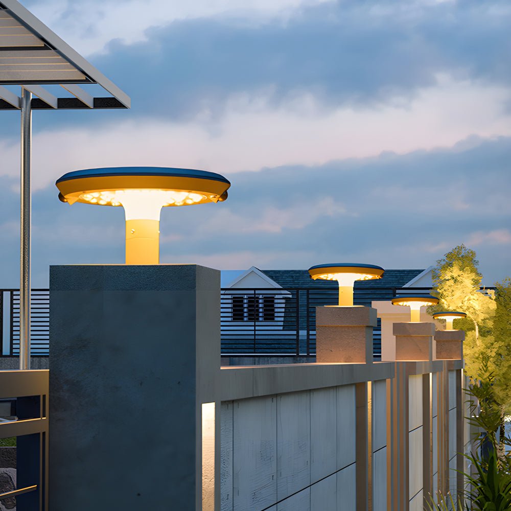 Simple Round LED Solar LED Post Light with Dual Motion Sensor - Lamp Outdoor