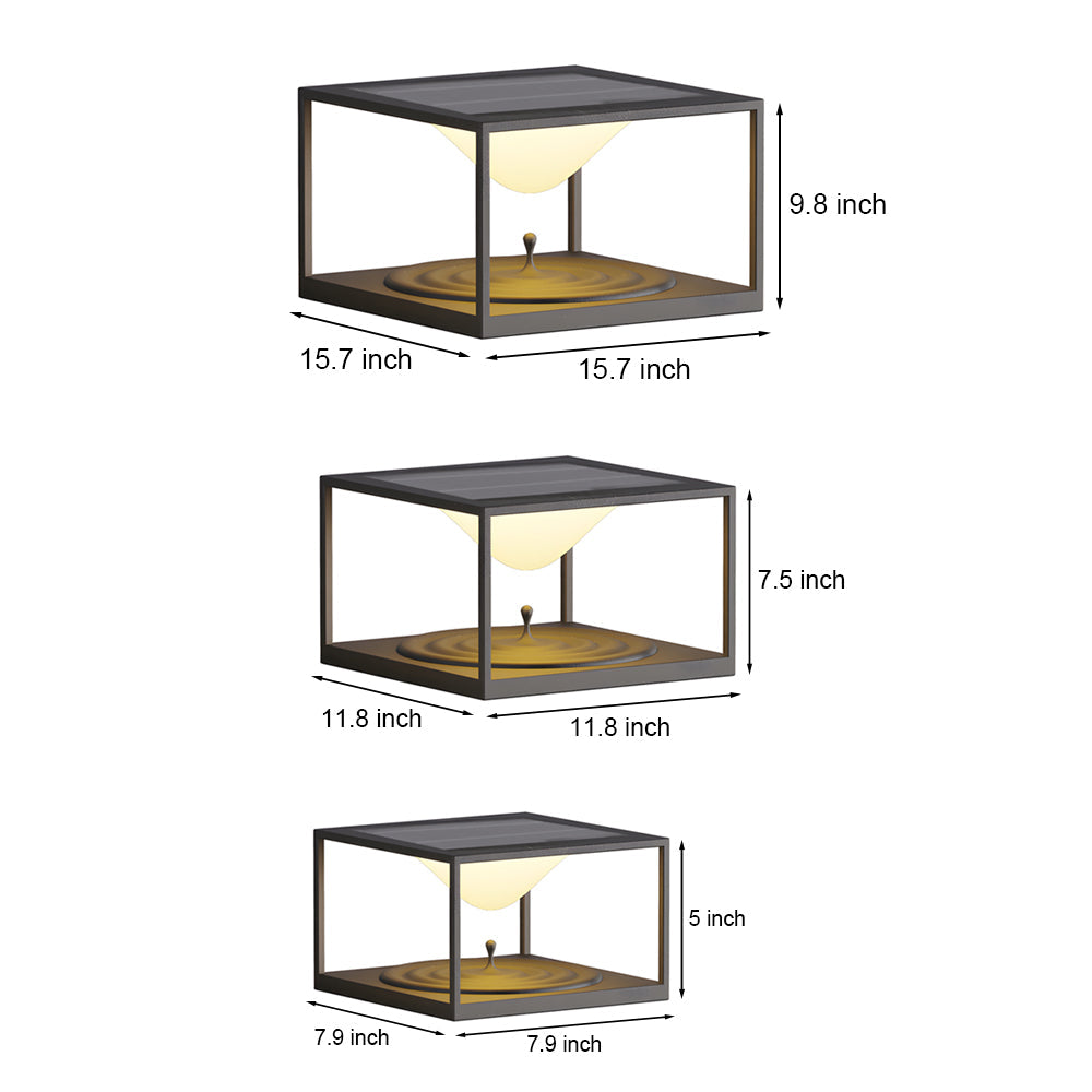 Technical size comparison chart showing three different dimensions available for rectangular light fixtures