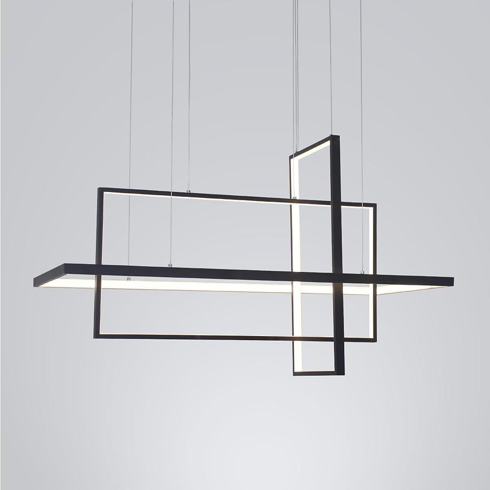 31.5'' Three-Part Futuristic Square Rectangular Hybrid Aluminum Chandelier with Capable Ambient Lights - Lamp Outdoor