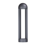 Sleek gray bollard light with vertical LED window and contemporary minimalist design