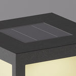 Detail view of solar panel integrated into top of cube light for renewable energy collection