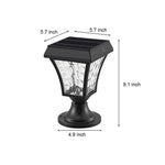 Technical dimension drawing of solar post light showing measurements and specifications for installation