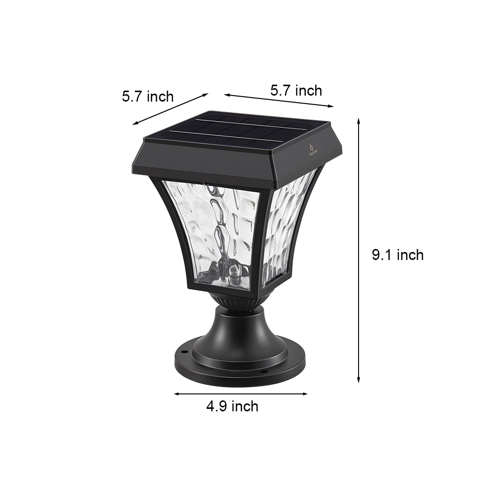Technical dimension drawing of solar post light showing measurements and specifications for installation