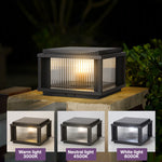 Three-pack of compact solar post lights with color-changing LED capabilities for pathway lighting