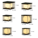 Size specification chart displaying six different solar cube light dimensions