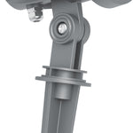 Adjustable mounting bracket system for spotlight showing tilt and rotation mechanisms