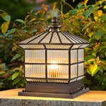 Square Bronze Hardwired/Solar Pillar Lamp Fence Post Light with 3 Step Dimming - Lamp Outdoor