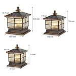 Square Bronze Hardwired/Solar Pillar Lamp Fence Post Light with 3 Step Dimming - Lamp Outdoor