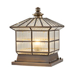 Square Bronze Hardwired/Solar Pillar Lamp Fence Post Light with 3 Step Dimming - Lamp Outdoor