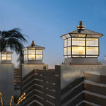 Square Bronze Hardwired/Solar Pillar Lamp Fence Post Light with 3 Step Dimming - Lamp Outdoor