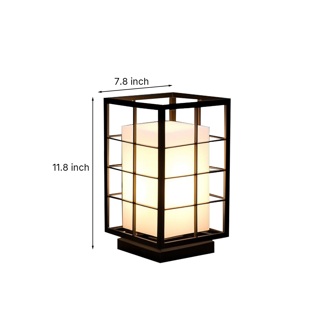 Technical dimension drawing showing measurements and specifications of square lantern light fixture