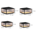 Product size chart displaying four different dimensions available for square LED light fixtures