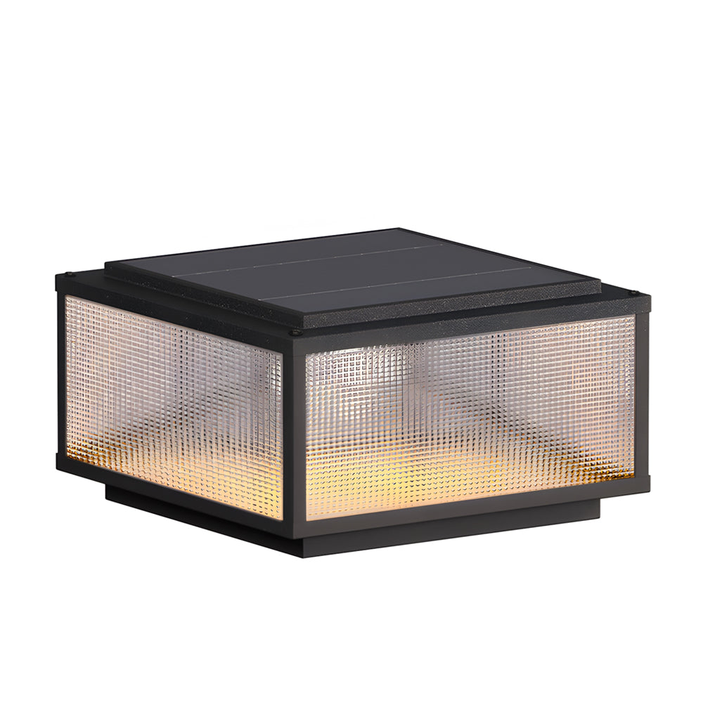 Modern square LED light fixtures with perforated metal screens and black tops against white background