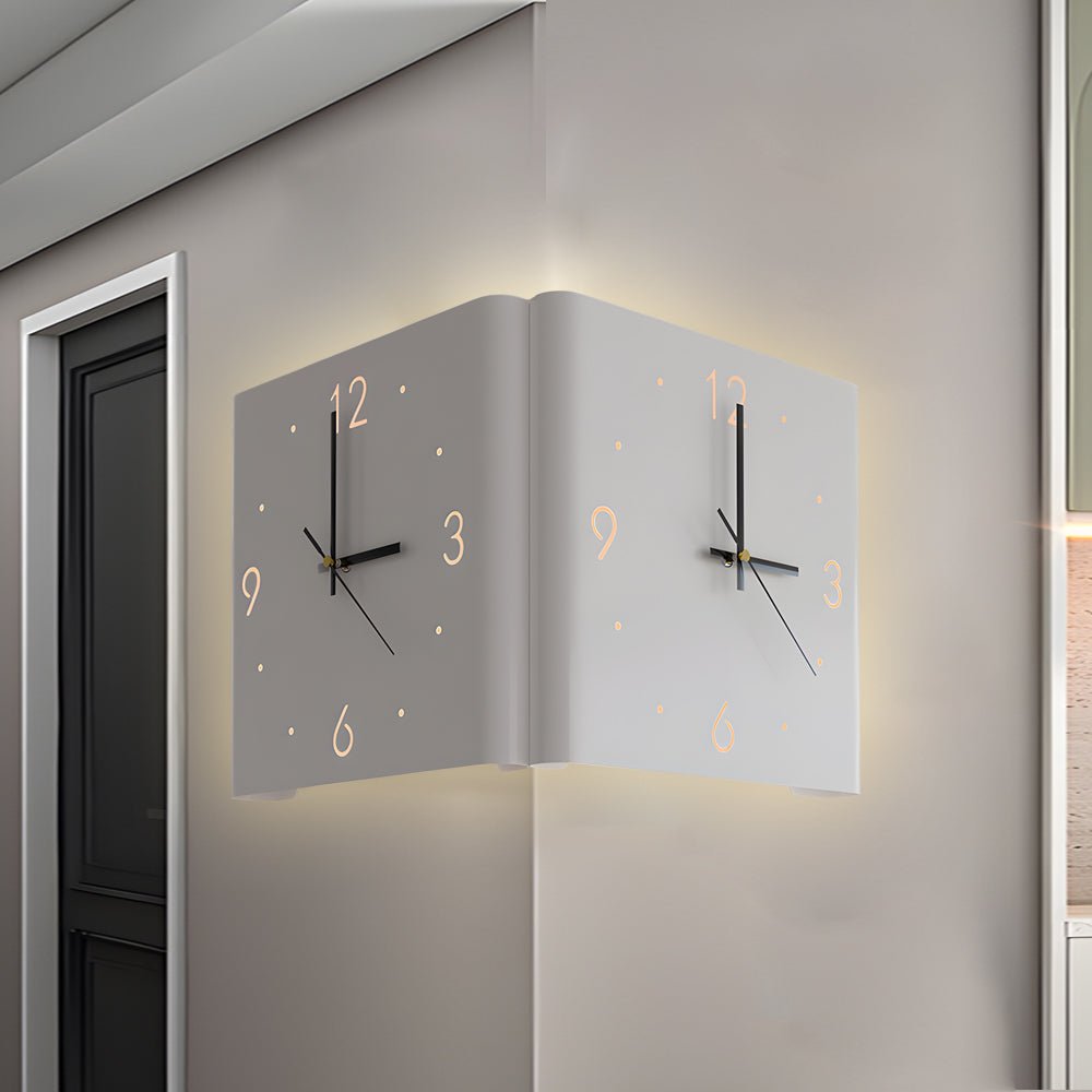 Square Metal Silent Backlit LED Corner Wall Clock Modern Wall Decor - Lamp Outdoor