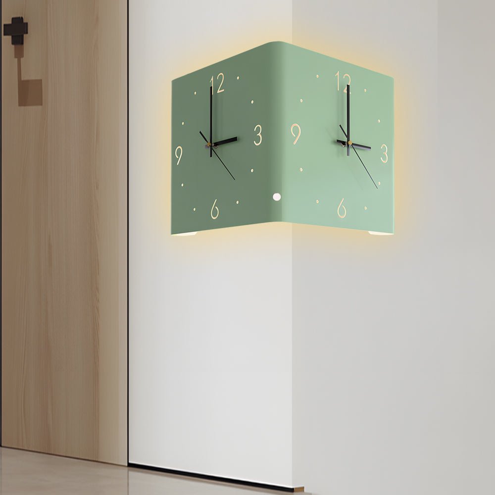 Square Metal Silent Backlit LED Corner Wall Clock Modern Wall Decor - Lamp Outdoor
