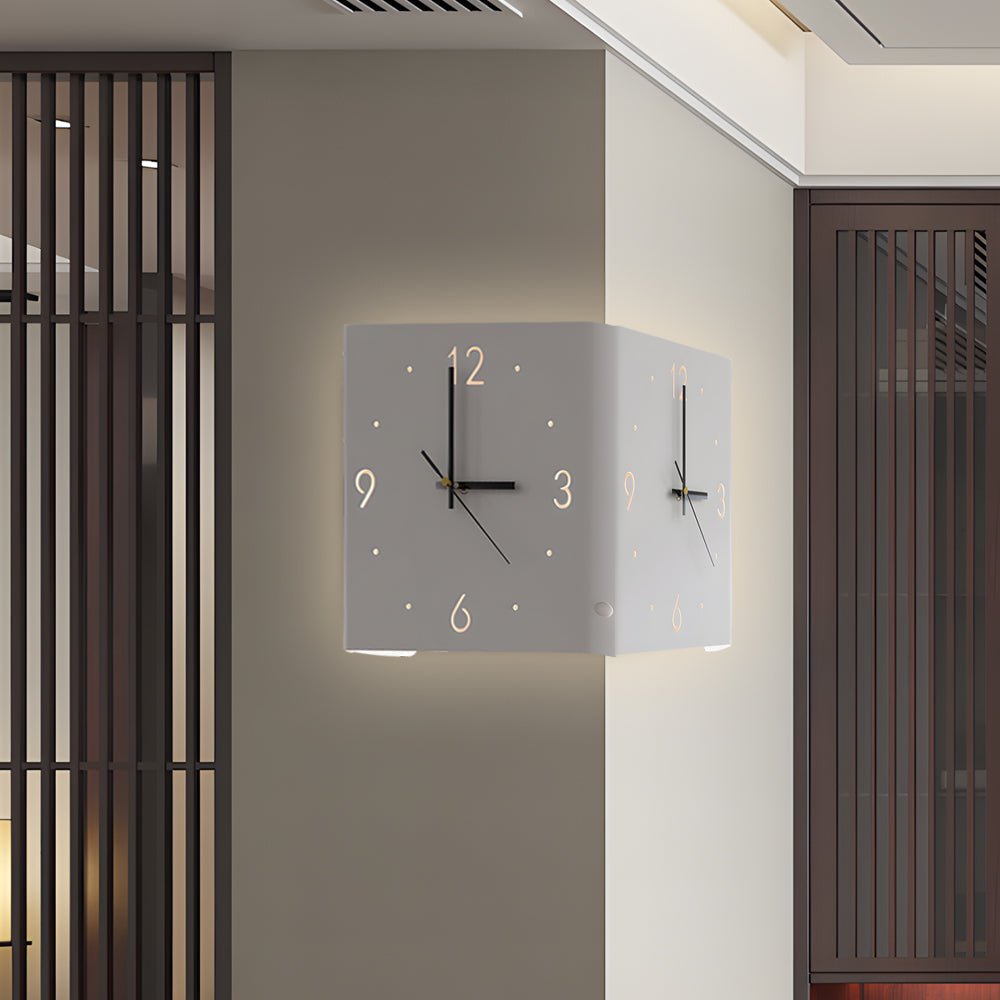 Square Metal Silent Backlit LED Corner Wall Clock Modern Wall Decor - Lamp Outdoor