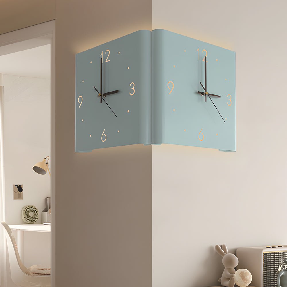 Square Metal Silent Backlit LED Corner Wall Clock Modern Wall Decor - Lamp Outdoor