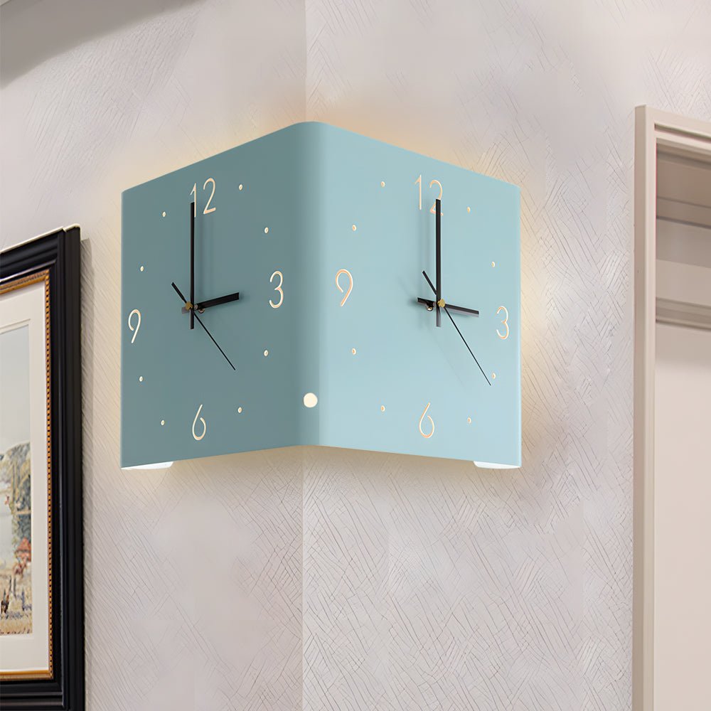 Square Metal Silent Backlit LED Corner Wall Clock Modern Wall Decor - Lamp Outdoor