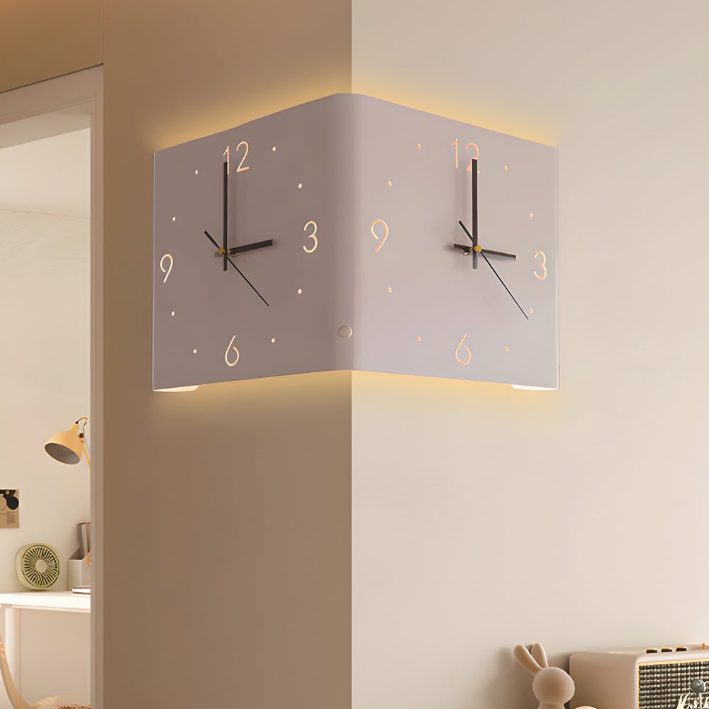 Square Metal Silent Backlit LED Corner Wall Clock Modern Wall Decor - Lamp Outdoor