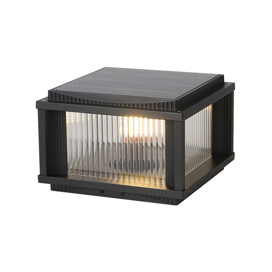 Square black solar post cap light with clean modern design for fence and pillar applications