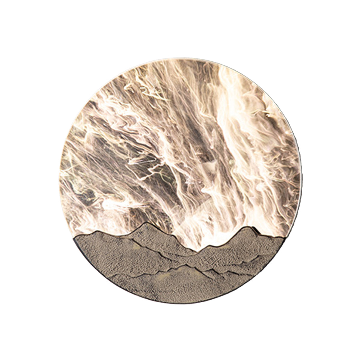 Round decorative wall light with organic stone pattern and landscape motif for interior design