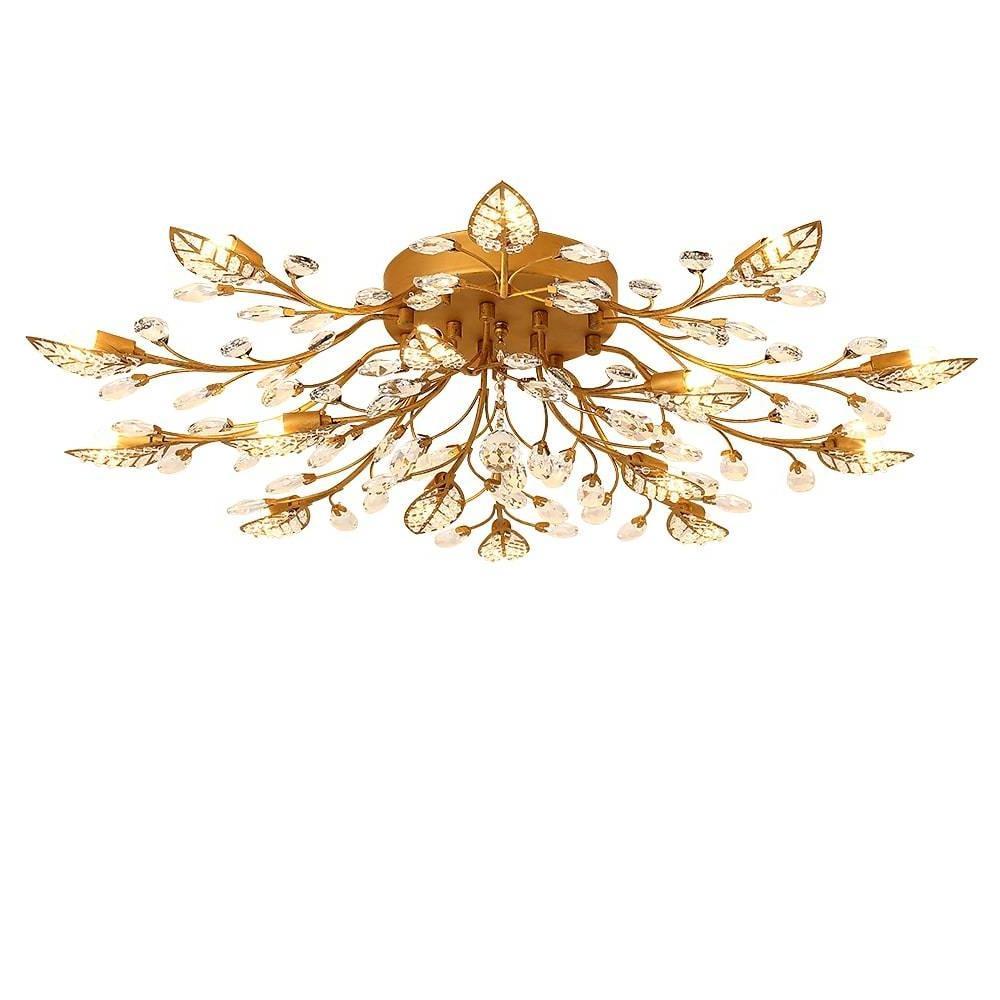 Crystal Leaves Brushed Flush Mount Ceiling Chandelier - Lamp Outdoor