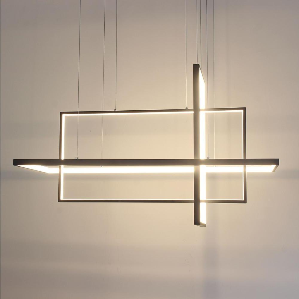 31.5'' Three-Part Futuristic Square Rectangular Hybrid Aluminum Chandelier with Capable Ambient Lights - Lamp Outdoor