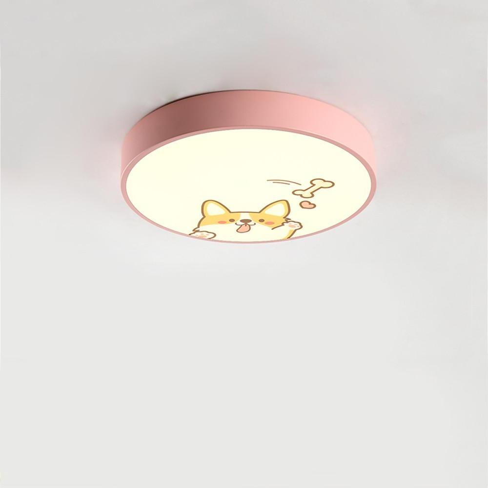 Circular Dog Image Flush Mount Drum Light LED Metal Bedroom Ceiling Light for Baby Kids - Lamp Outdoor