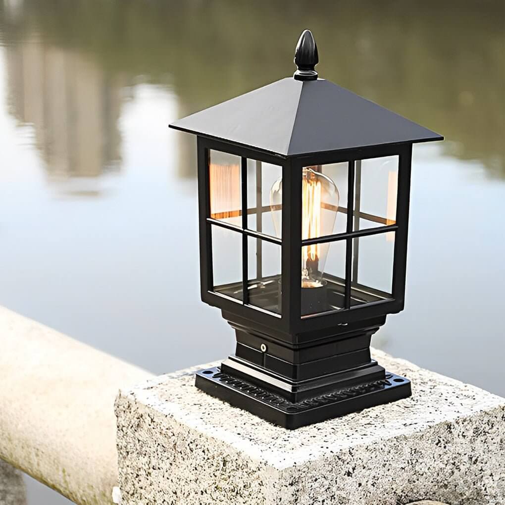 Traditional Square Waterproof LED Black Classic Post Caps Lights - Lamp Outdoor