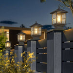 Traditional Square Waterproof LED Black Classic Post Caps Lights - Lamp Outdoor