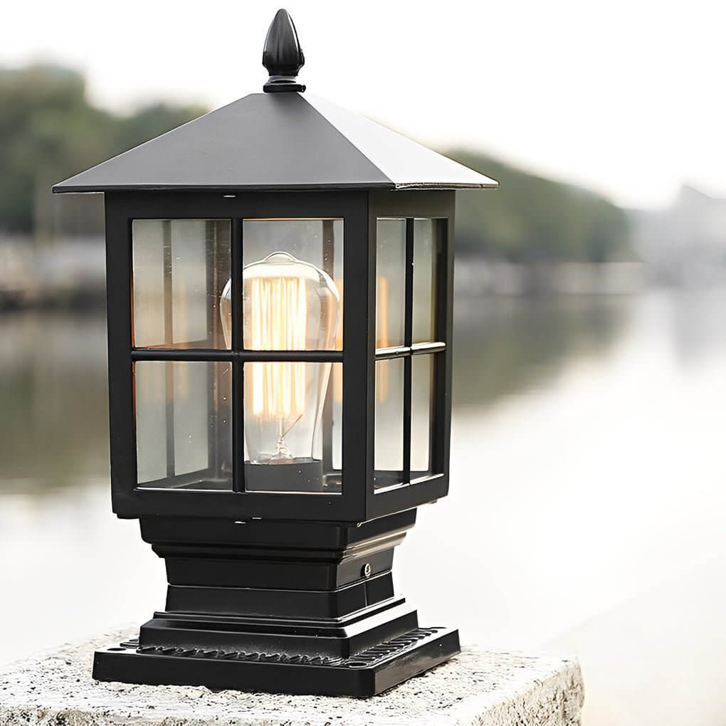 Traditional Square Waterproof LED Black Classic Post Caps Lights - Lamp Outdoor