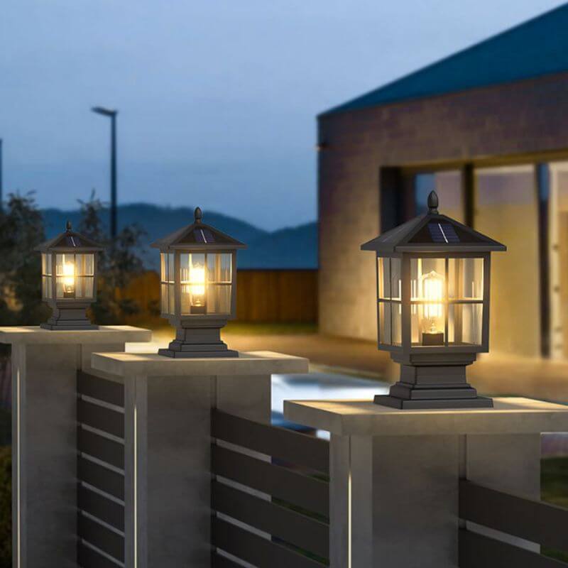 Traditional Square Waterproof LED Black Classic Post Caps Lights - Lamp Outdoor