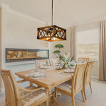 Rustic Industrial Linear Chandelier for Dining Rooms Farmhouse Rectangular/Square Light Fixture - Lamp Outdoor